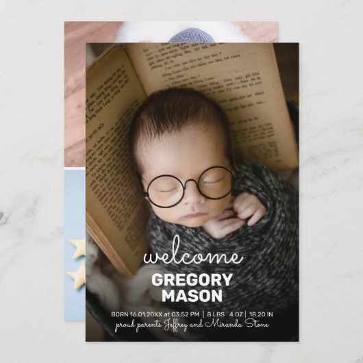 Faire-part Photo de bienvenue moderne Collage Unisex nouveau- (Devant / Derrière)