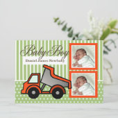 Faire-part Photo de camion à benne basculante pour garçon (Debout devant)