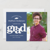 Faire-part Photo de diplôme bleu marine typographie moderne a (Devant)