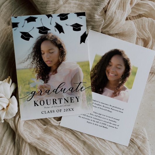 Faire-part Photo de diplômé moderne avec chapeau 2 Graduation