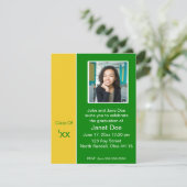 Faire-part photo de diplôme noir et jaune (Debout devant)