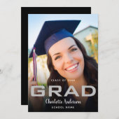 Faire-part Photo de diplôme noir moderne (Devant / Derrière)