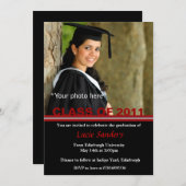 Faire-part photo de diplôme rouge et noir (Devant / Derrière)