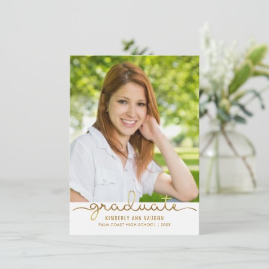 Faire-part Photo de diplôme Simple do-it-yourself Gold Stripe (Debout devant)