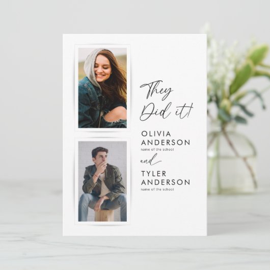 Faire-part photo de double diplôme (Debout devant)