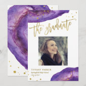 Faire-part Photo de fête de remise de diplôme avec géode viol (Devant / Derrière)