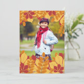 Faire-part photo de feuilles rustiques rouges et d (Debout devant)
