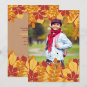 Faire-part photo de feuilles rustiques rouges et d (Devant / Derrière)