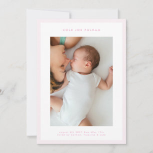 Faire-part photo de fille avec cadre rose simple moderne pour