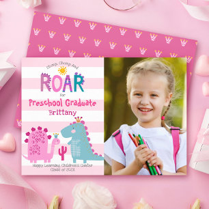 Faire-part Photo de fin de maternelle Dinosaures Fille Mignon