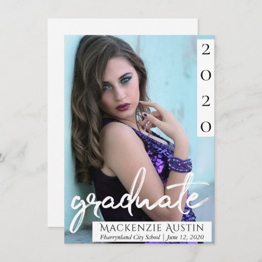 Faire-part Photo de fin d'études | Script Chic Simple Keepsak (Devant / Derrière)