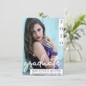 Faire-part Photo de fin d'études | Script Chic Simple Keepsak (Debout devant)