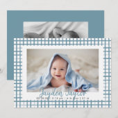 Faire-part Photo de garçon À damiers bleu (Devant / Derrière)