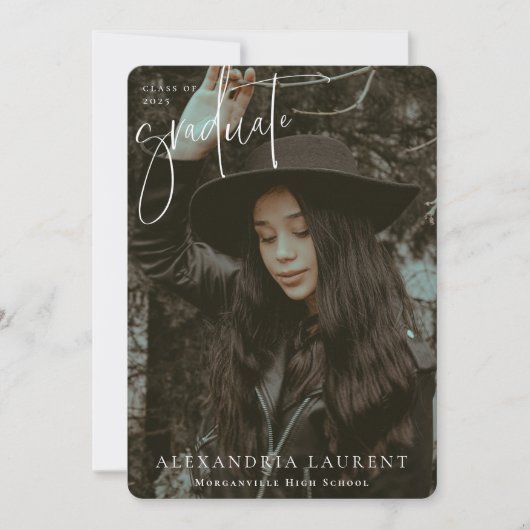Faire-part Photo de Graduation de Portrait par script blanc (Devant)