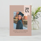 Faire-part Photo de graduation de ruban rose pâle et poussiér (Debout devant)