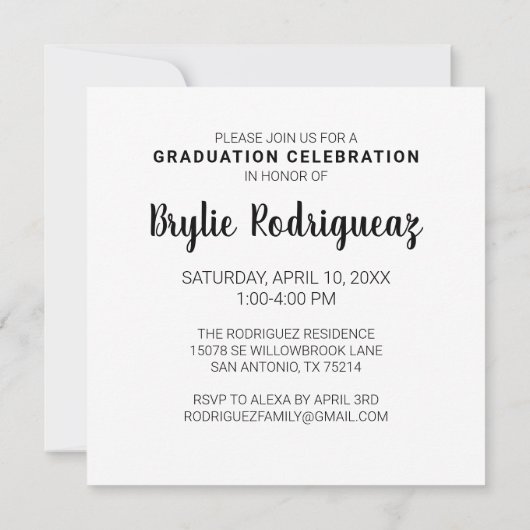 Faire-part photo de graduation de script moderne (Dos)