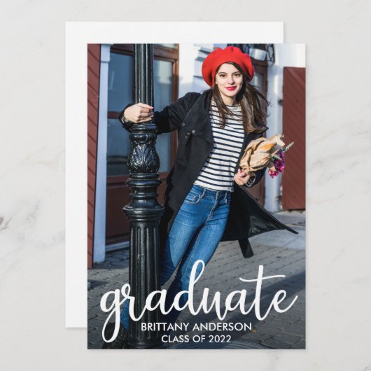 Faire-part photo de graduation de script moderne (Devant / Derrière)
