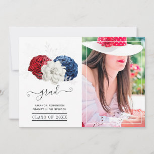 Faire-part Photo de graduation en fleurs rouge, blanc et bleu