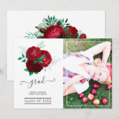 Faire-part Photo de graduation en fleurs rouge et verte (Devant / Derrière)