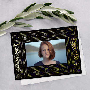 Faire-part photo de graduation en noir et or