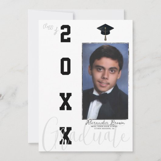 Faire-part photo de graduation en noir gris neutre (Devant)