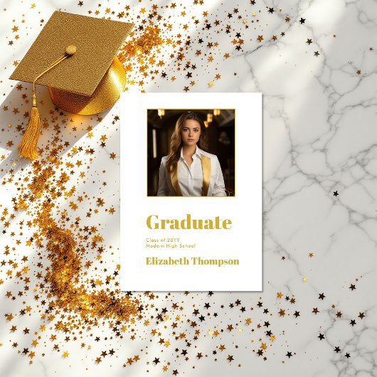 Faire-part Photo de graduation en or et blanc moderne