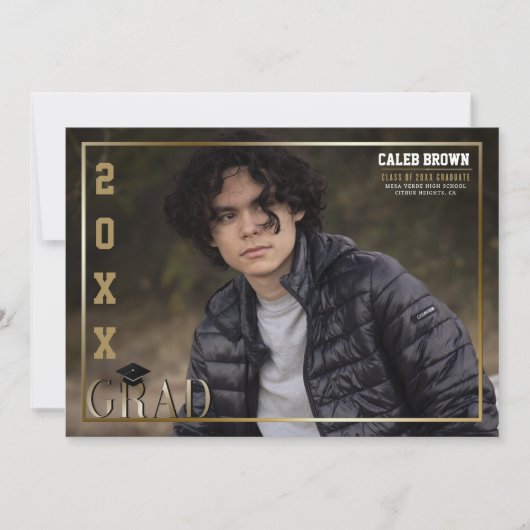 Faire-part photo de graduation Gold Border Grad (Devant)