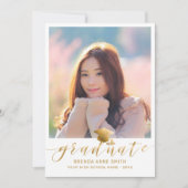 Faire-part Photo de Graduation moderne Casquette de script or (Devant)