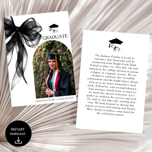 Faire-part Photo de graduation moderne tendance Black Bow