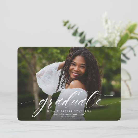 Faire-part photo de graduation simple (Debout devant)