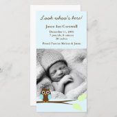 Faire-part Photo de la Chouette Bleue Annonces de naissance (Devant / Derrière)