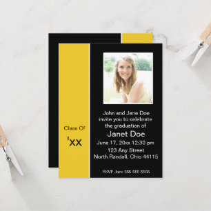 Faire-part photo de la graduation en noir et jaune