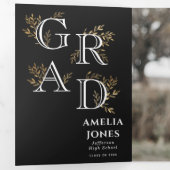 Faire-part photo de la graduation florale noire (Intérieur en premier)