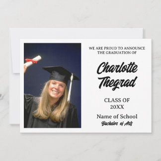 Faire-part photo de la graduation noir et blanc