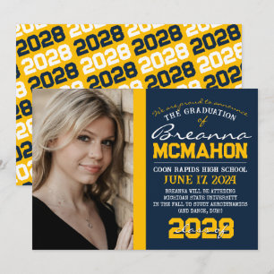 Faire-part photo de la Marine Blue & Gold Graduati