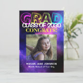 Faire-part Photo de lycée néon brillant (Debout devant)