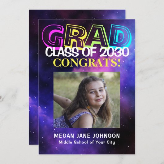 Faire-part Photo de lycée néon brillant (Devant / Derrière)