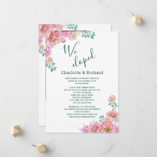 Faire-part Photo de mariage à l'aquarelle florale verte et ro