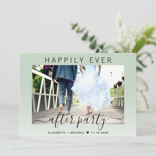 Faire-part Photo de mariage sage Happily Ever After Réception (Debout devant)