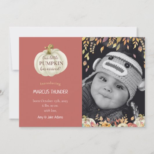 Faire-part photo de naissance de bébé d'automne (Devant)
