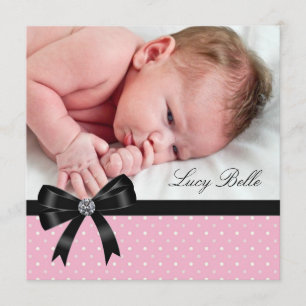 Faire-part Photo de naissance de bébé fille aux pois roses
