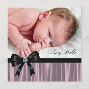 Faire-part Photo de naissance de bébé fille rose noir