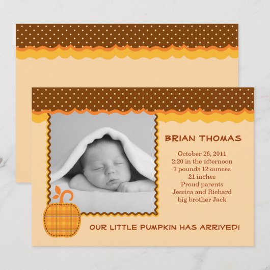 Faire-part photo de naissance de bébé petit Citrou (Devant / Derrière)