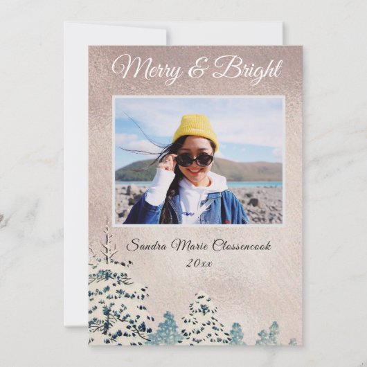 Faire-part Photo de Noël Rose minimaliste moderne (Devant)