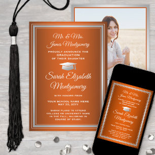 Faire-part Photo De Parents Orange & White Ombre Graduation