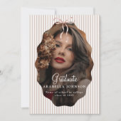 Faire-part Photo de remise de diplôme beige avec rayures fine (Devant)