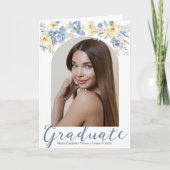 Faire-part Photo de remise de diplôme élégant en bleu et jaun (Devant)