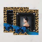 Faire-part Photo de remise de diplôme léopard bleu royal (Devant / Derrière)