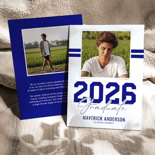 Faire-part Photo de remise de diplôme masculine moderne bleue