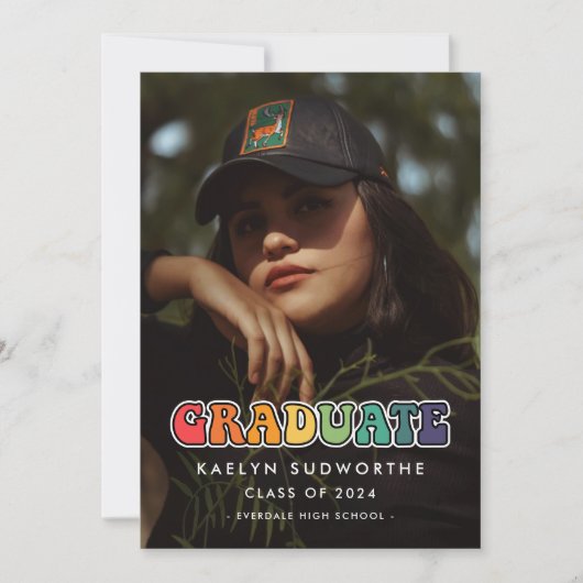 Faire-part Photo de remise de diplôme rétro années 60 hippie  (Devant)